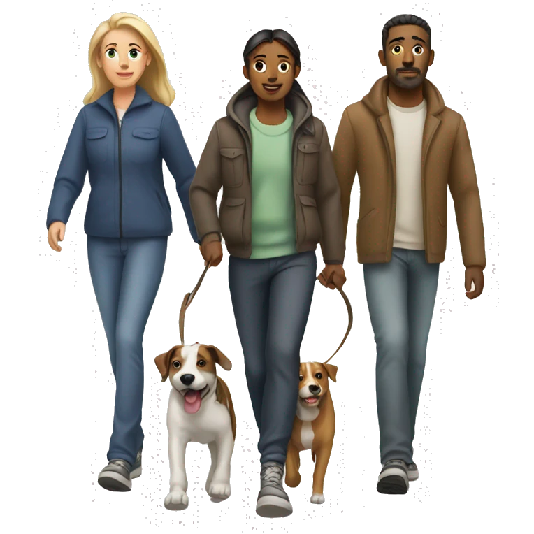 Man and woman walking two dogs  emoji