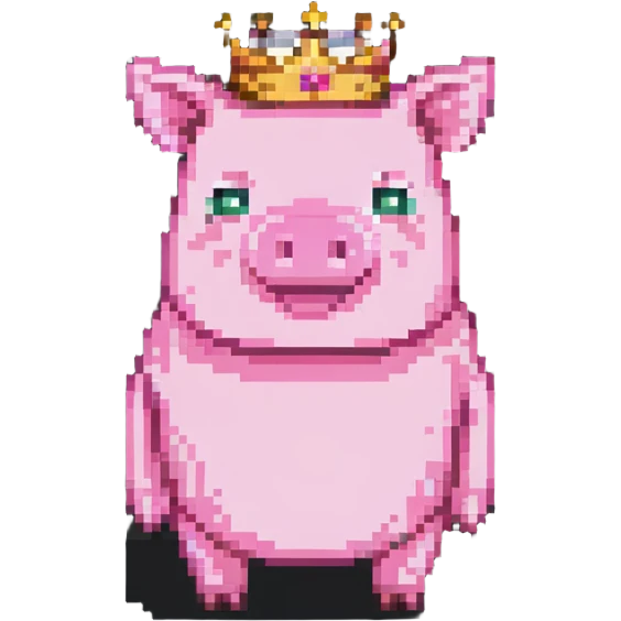 minecraft pig full body pink blocky animal with square head wearing a crown emoji