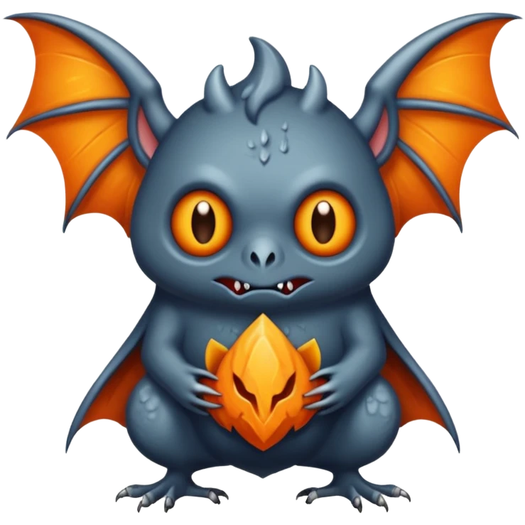 Monstre a corp craquelé fait de lave avec des ailes de chauve-souris et un tête de pierre carbonisé avec une mâchoire carré  emoji