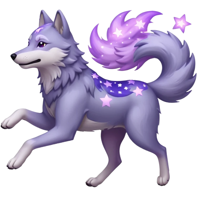 A wolf of winterfell running under lilac stars emoji