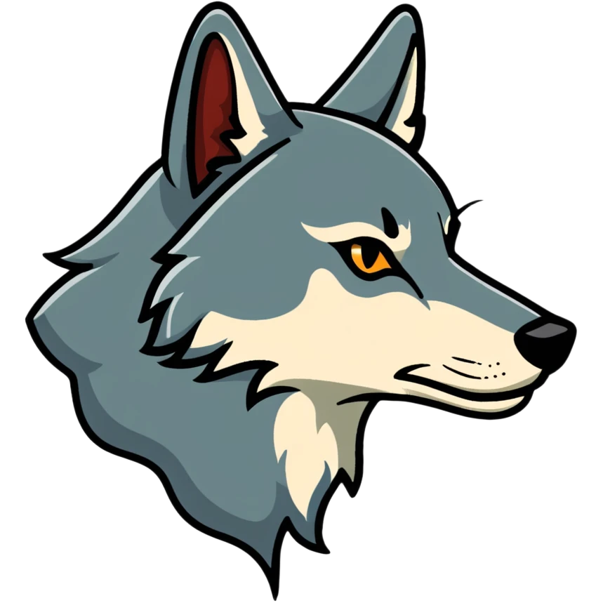 wolf head in profile view, side view of wolf face emoji