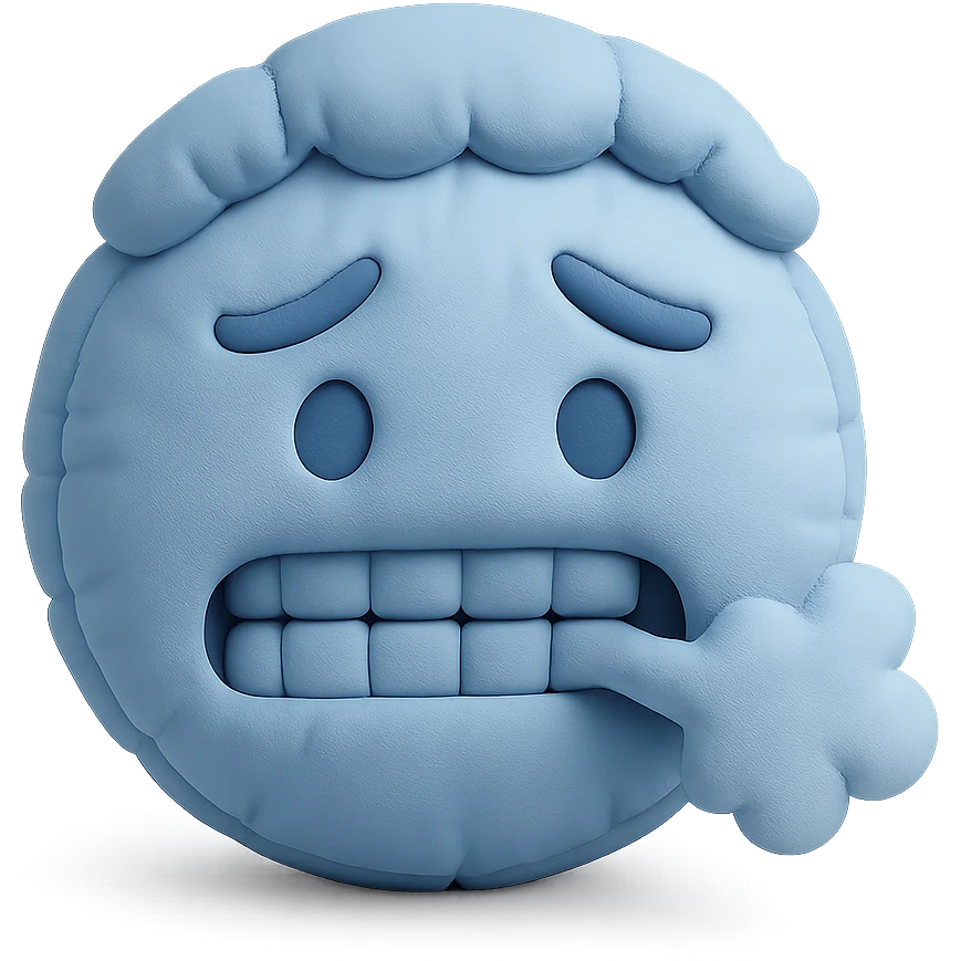 cold emoji with soft plush look, frosty breath, blue tones emoji
