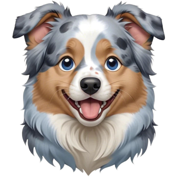 Cinematic Cute Yawning Tan Point Blue Merle Australian Shepherd Portrait Emoji, Head tilted slightly with a dramatic, wide-open yawn, soft blue merle fur with prominent tan points and crisp white accents, floppy ears slightly drooping, round blue eyes barely open in drowsy contentment, Simplified yet irresistibly adorable features, highly detailed, glowing with a soft, cozy glow, high shine, relaxed yet expressive, stylized with a touch of whimsy, bright and endearing, soft glowing outline, capturing the essence of a sleepy yet affectionate pup, so drowsy it feels like it could stretch right out of the screen and curl up for a nap! emoji