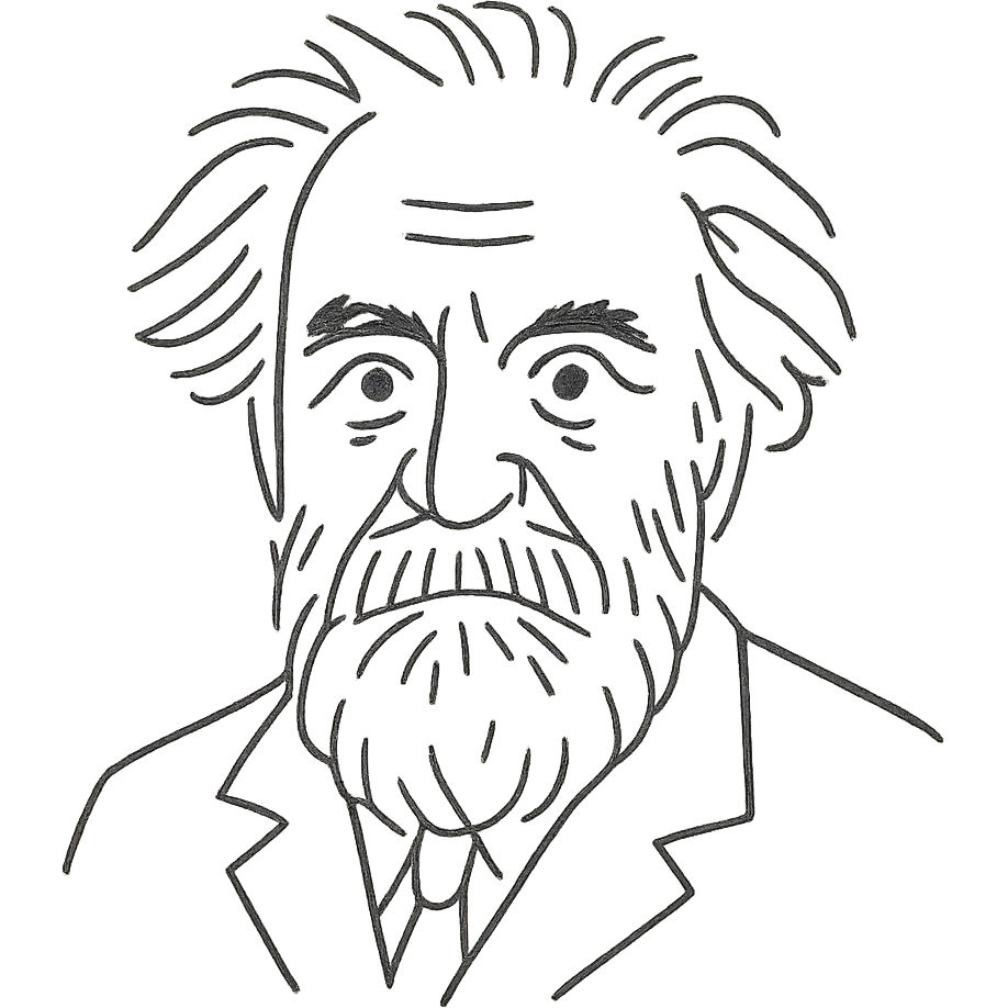 a hand drawn black outline portrait of philosopher Gaston Bachelard with similar-sized eyes based a famous portrait of him emoji