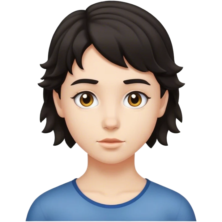 matt girl with super small short mullet wavy dark hair emoji