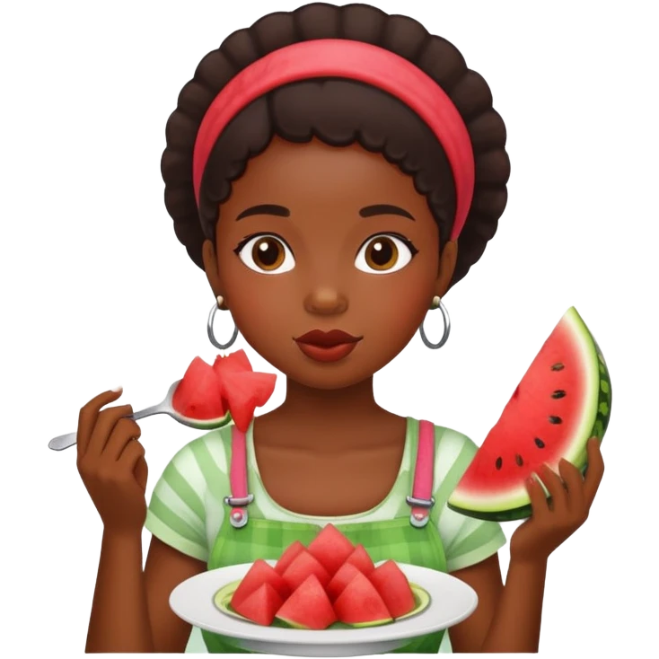A black girl eating chicken and watermelon emoji