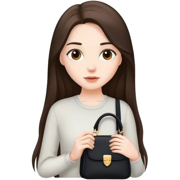  beautiful pale brunette girl with long hair with black shoulder bag emoji