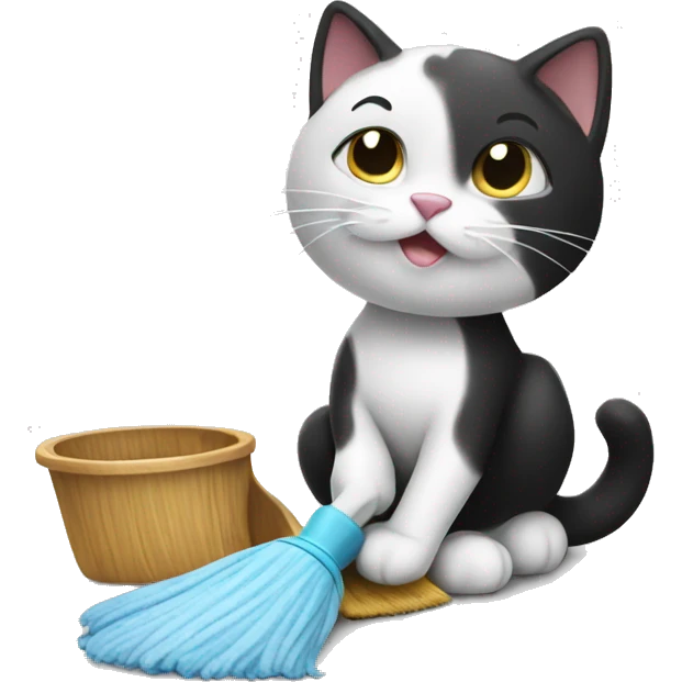 Black white cat cleaning emoji