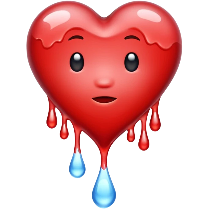 Heart melting and reforming, drip frozen mid-fall emoji