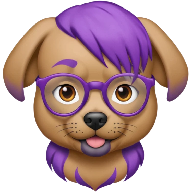 tattooed dog with heavy face tattooes and glassess, purple haired emoji