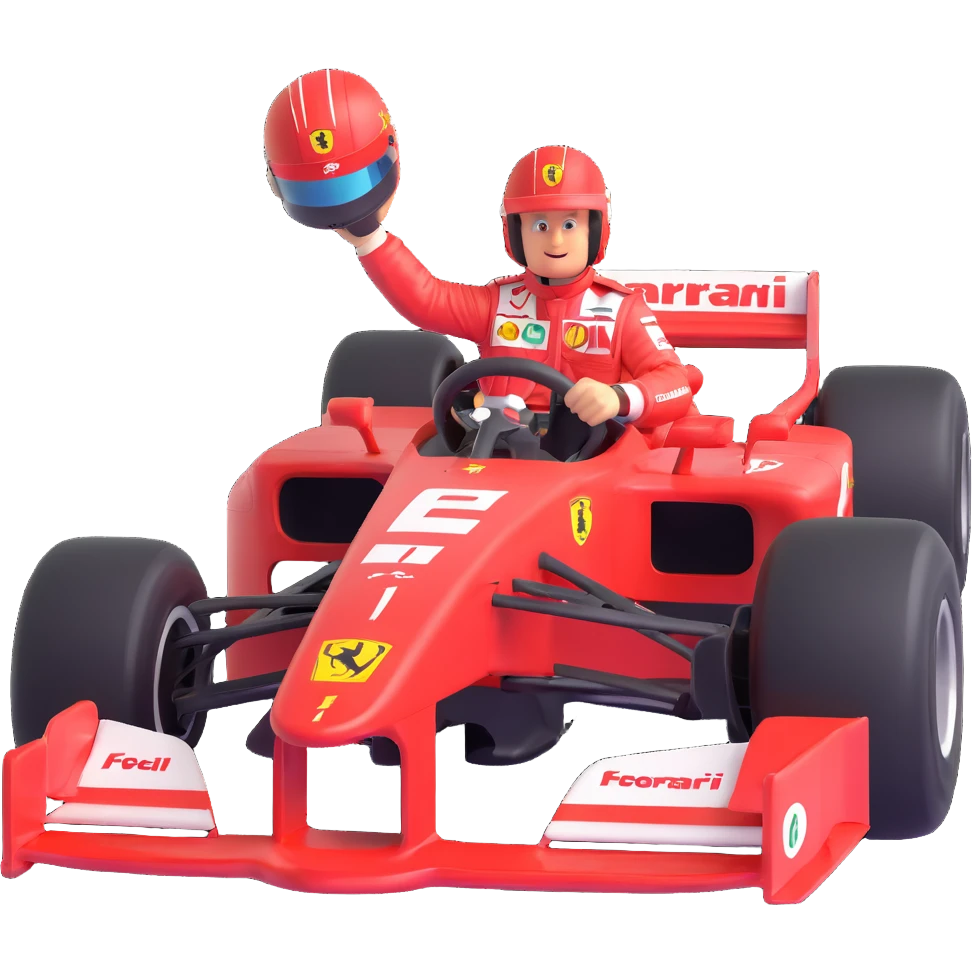 Michael Schumacher driving a Ferrari F1 car from 2004, dynamic racing pose, iconic red livery, helmet visible, Formula 1 theme, detailed, energetic, emoji style emoji