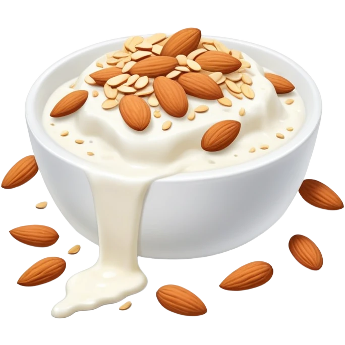 A glowing white bone surrounded by calcium-rich foods: shredded cheese, natural yogurt, sesame seeds and almonds emoji