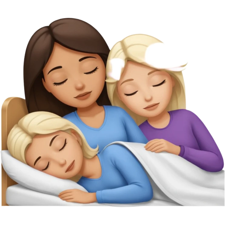 Brunette women sleeping in bed on white blonde woman emoji