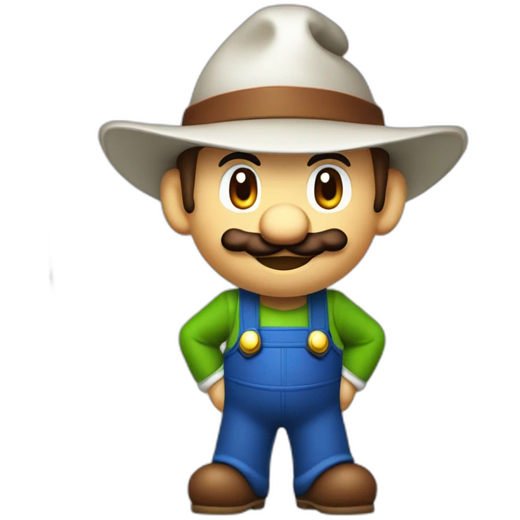 a traditional october fest visitor in super mario style. With a grean hat, blue and white shirt and brown leather pants.  emoji