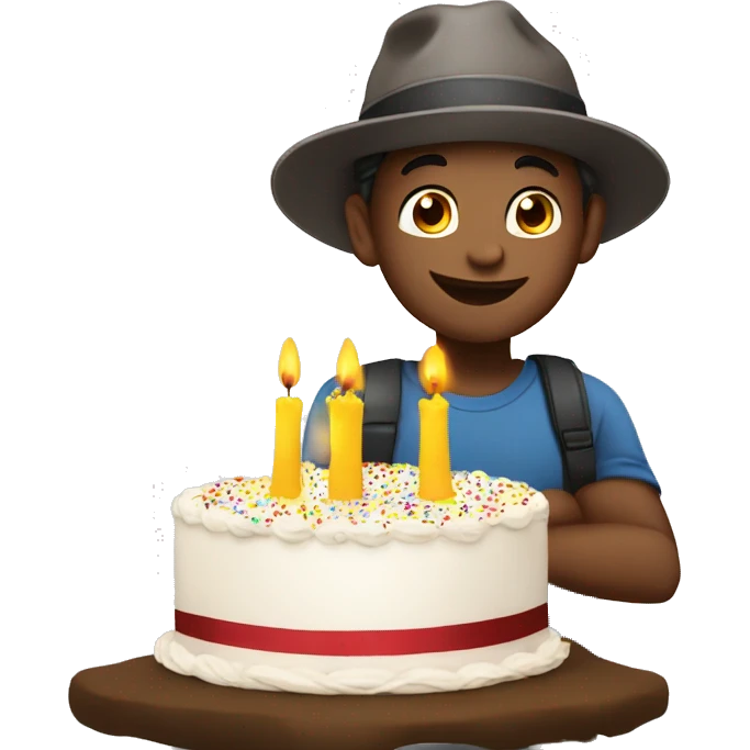 A 10 years boy with hat birthday wishes with cake emoji