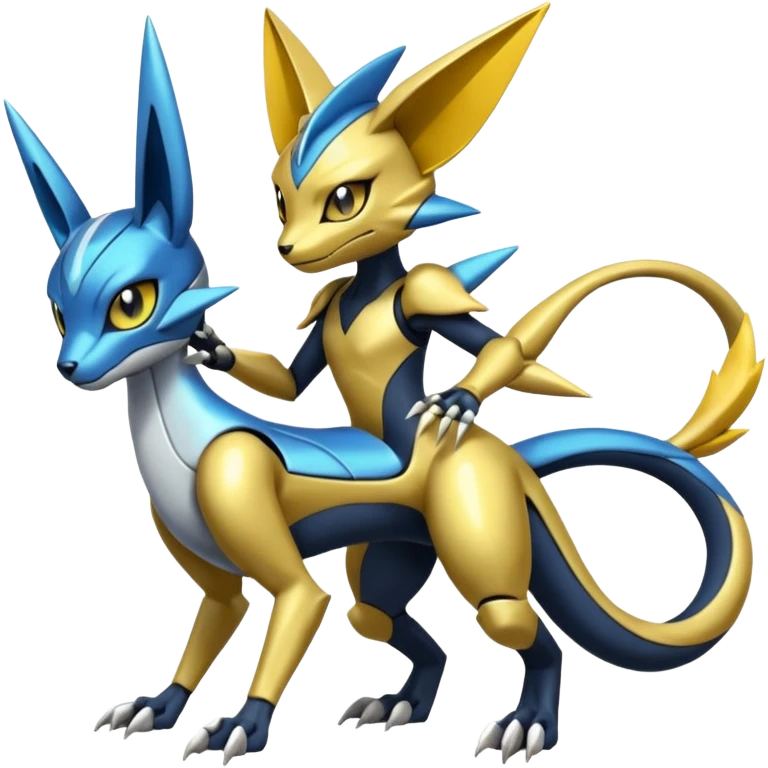 Modern Futuristic Cyber-Meloetta-Greymon-Greninja-Zeraora-Pokémon-Digimon-Fakémon-fusion-hybrid-creature emoji