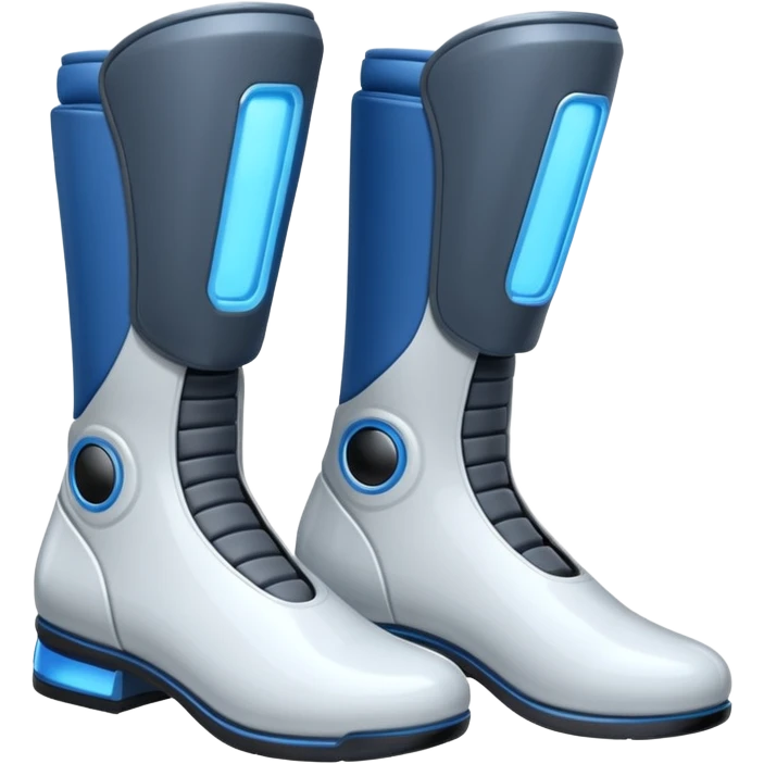 Flat futuristic emoji of sleek jet boots with soft glow thrusters, rounded shapes, minimal shading, white background emoji