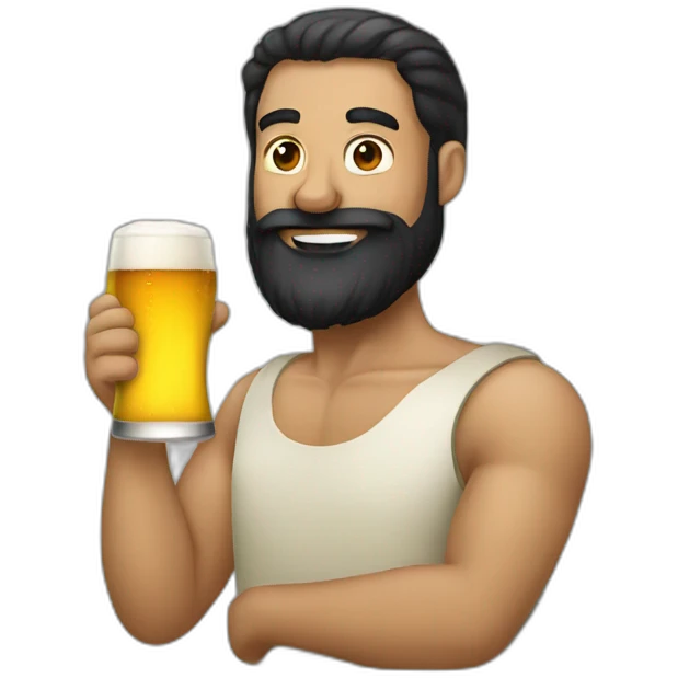 man with black beard drinking beer emoji