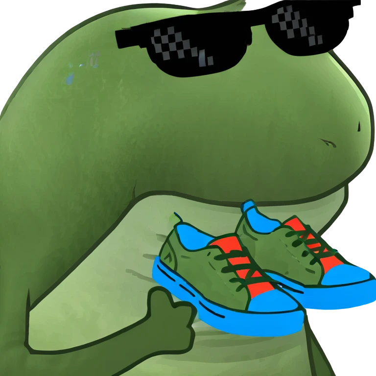 Shark wearing three blue shoes with sunglasses on emoji