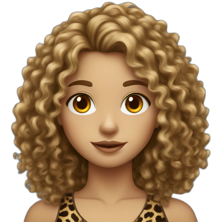 European curly long hair girl in leopard emoji