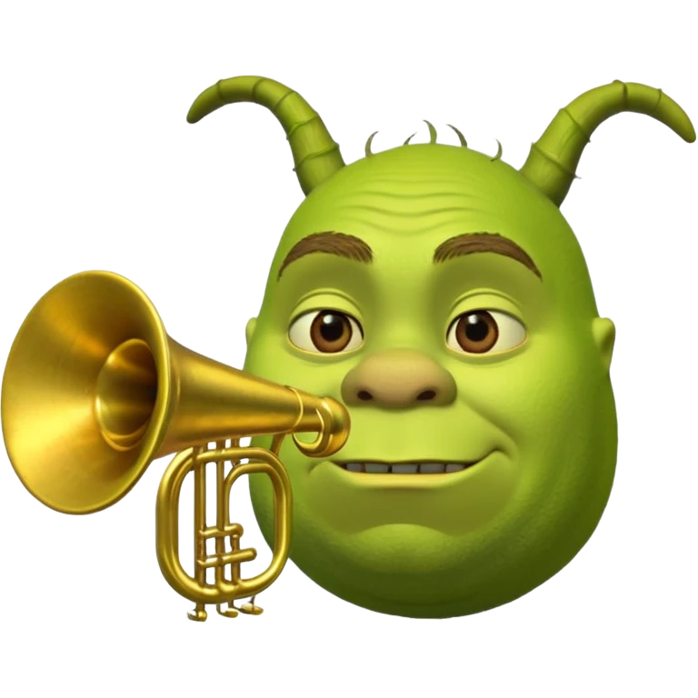 Shrek il a pas d'oreille juste deux tubes cylindriques verts, courts et épais, qui sortent horizontalement des côtés de la tête.
Chaque oreille ressemble à une petite trompette inversée : t en une embouchure circulaire parfaitement ronde à l’extrémité. emoji