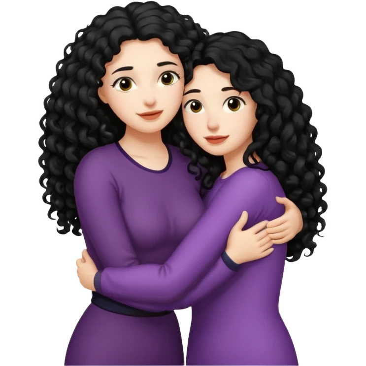 woman with long black curly hair hugs a tall broad woman tightly emoji