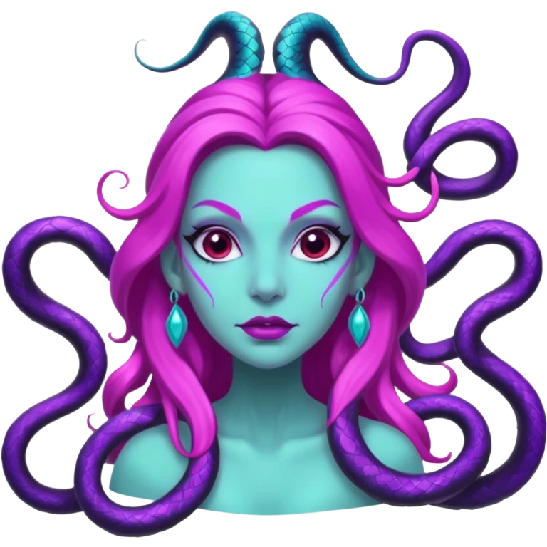 Beautiful Queen Hydra sea witch with seven snake heads, with the colors of cyan, hot pink, purple, white, and black emoji