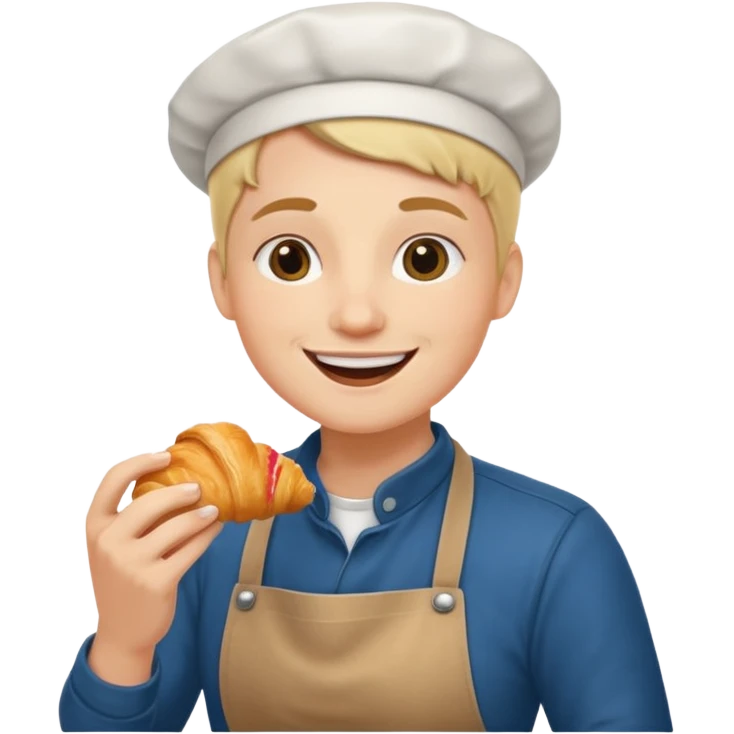 Белокожий бариста ест круассан emoji