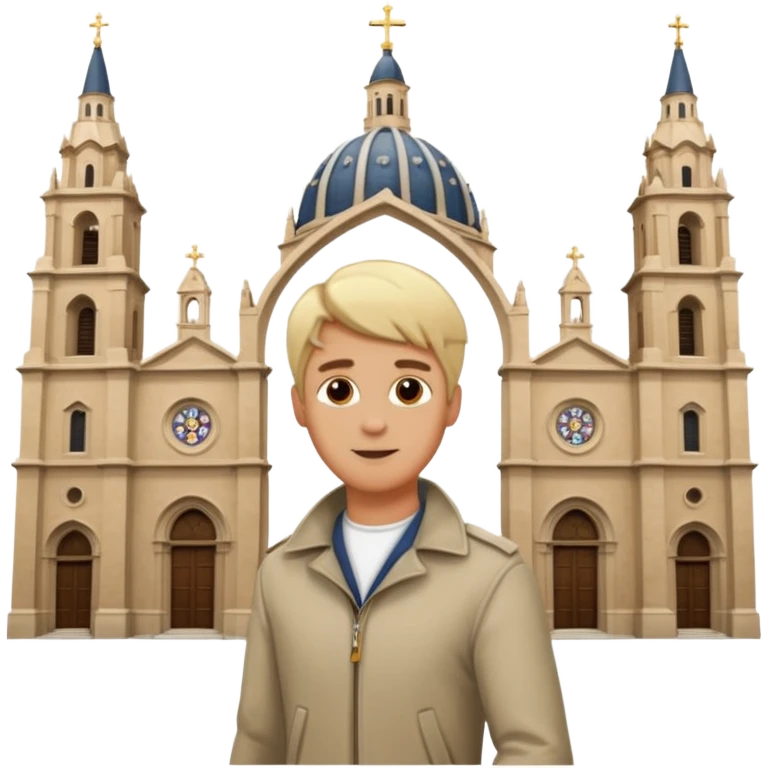 Pasear por madrid de los austrias hombre rubio con catedral de fondo emoji