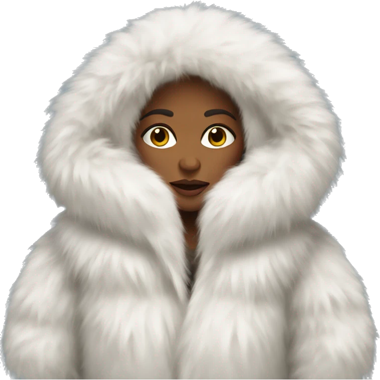 White woman in giant fur coat emoji