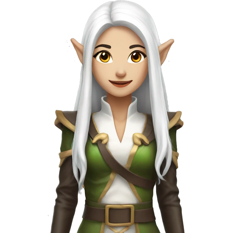 Asian feminine full body slim long white hair elf leather costume emoji