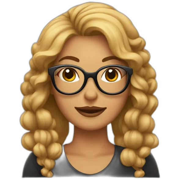 Mujer con rulos pelo largo castaño con gafas emoji