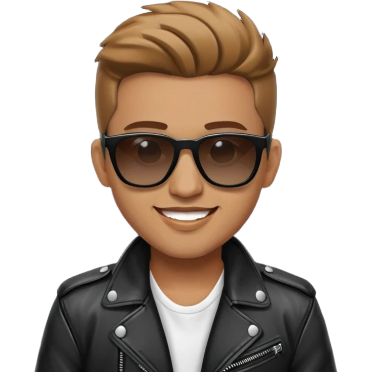 Happy Male Music Singer with white shirt, black leather jacket and sunglasses emoji