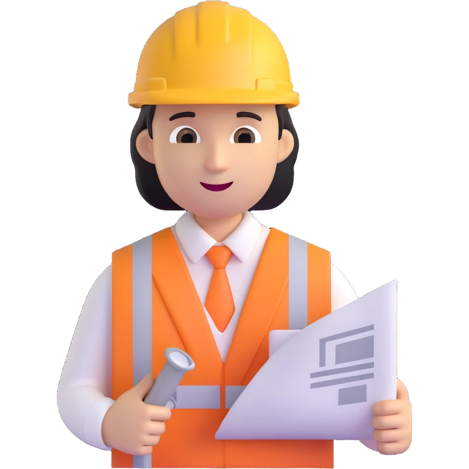 technical architect emoji, professional, with blueprint or architectural plan, hard hat, modern style emoji