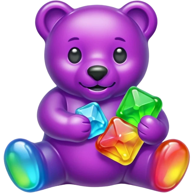 Rainbow Gummybear holding a purple rupee emoji