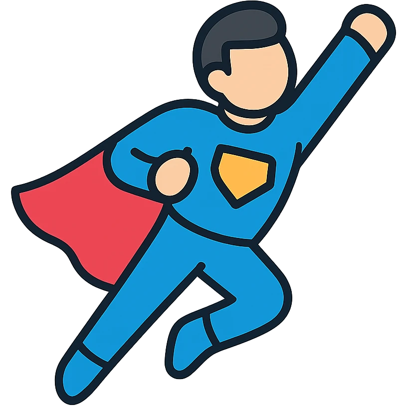Superhuman hero with cape flying through air, powerful stance emoji