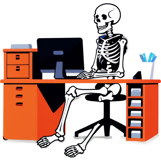 Skeleton sitting at computer desk emoji