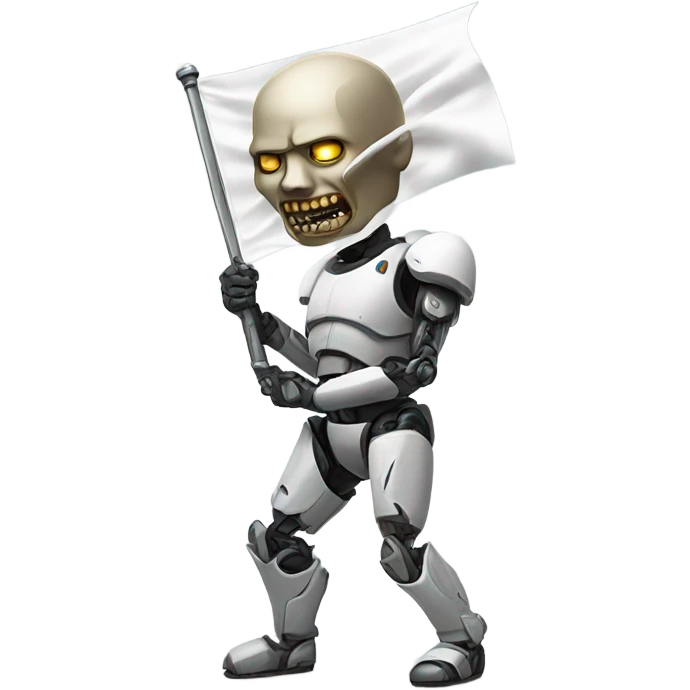 Damaged cyborg with white flag emoji
