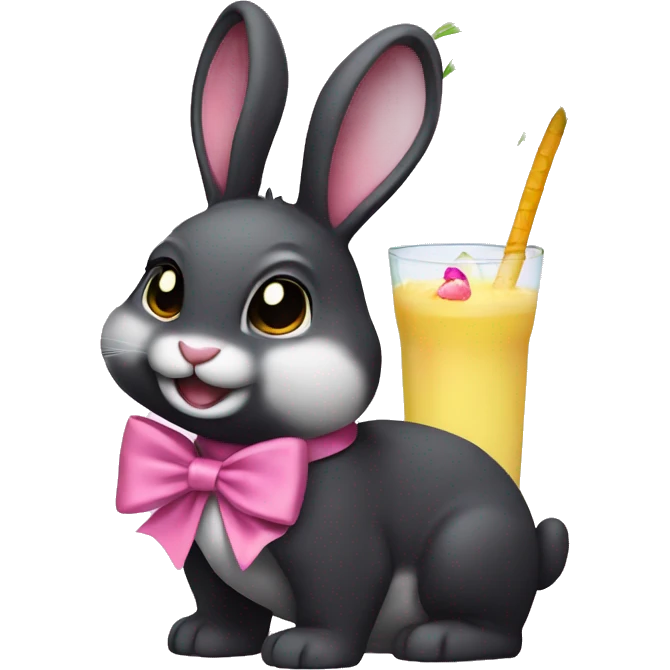 Chonky Black rabbit, wearing a pink bow, holding a pina colada emoji