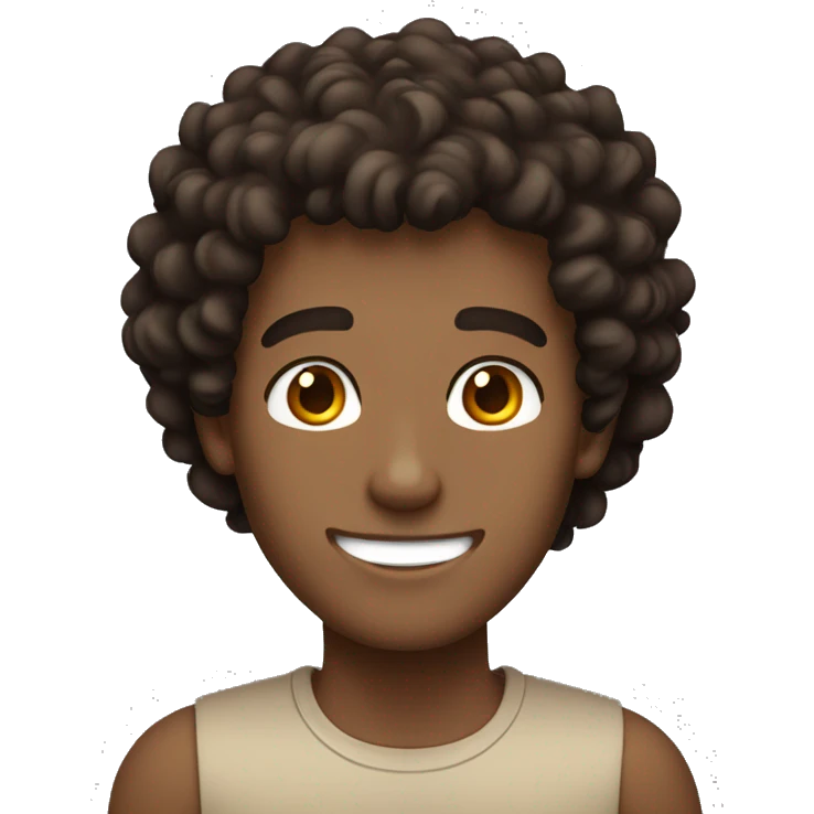 A tan guy smiling with dark brown curly hair and brown eyes  emoji