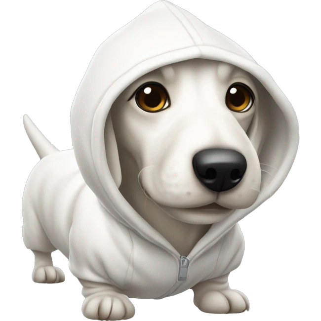 White sausage dog in hoody  emoji