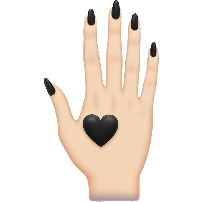Hand with nails with black manicure and a heart ring on a middle finger  emoji