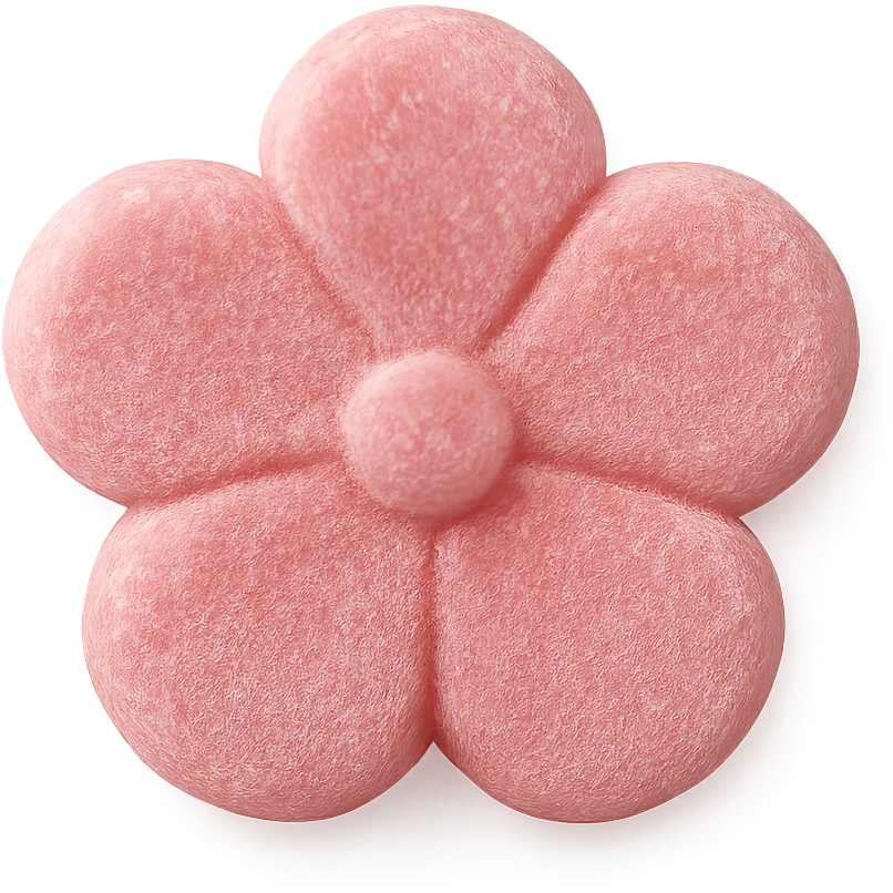 pink flower-shaped candy, isolated, transparent background, no visible background emoji