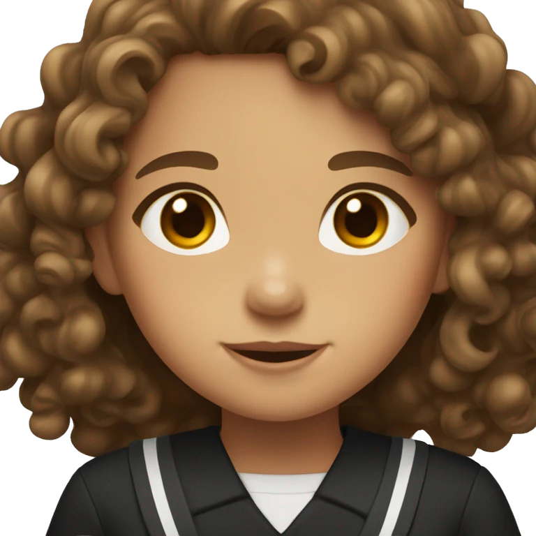 tan girl with curly brown hair, brown eyes and black school uniform emoji