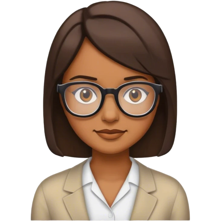 head of brown woman, bobbed hair, glasses, serious but smiling emoji