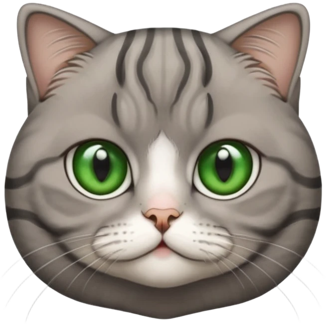 Half-eared grey striped green-eyed Scotch fold, cute cat emoji