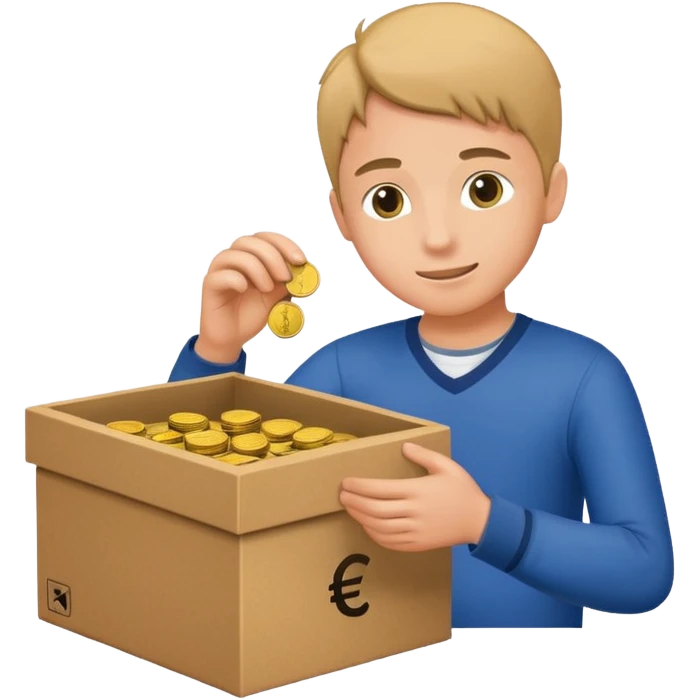 A box of money 💶  A euro icon €  Students putting coins into the box emoji