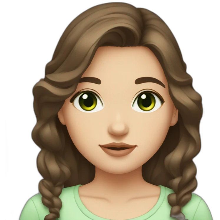 brown hair dark green eyes small nose thin brows wavy hair chubby cheeks girl emoji