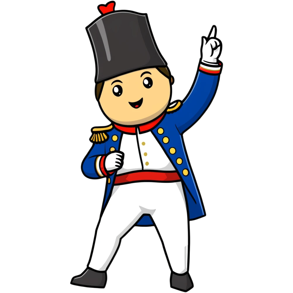 Napoleon Bonaparte in his iconic military uniform and bicorne hat dancing the Macarena dance emoji