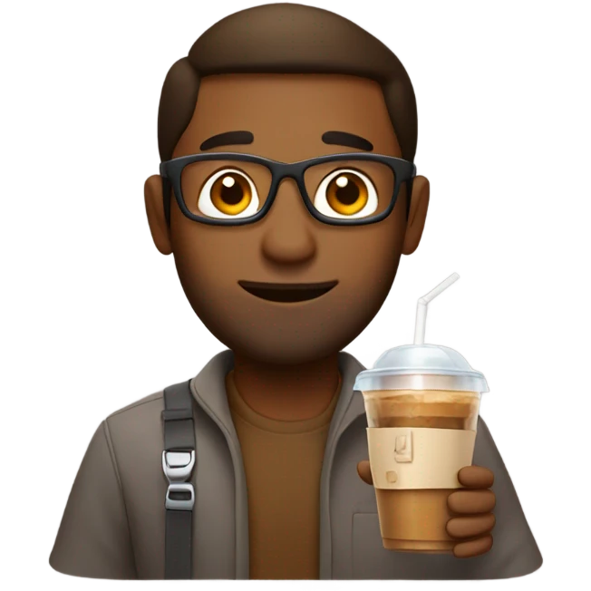 Brown programmer with iced coffee emoji